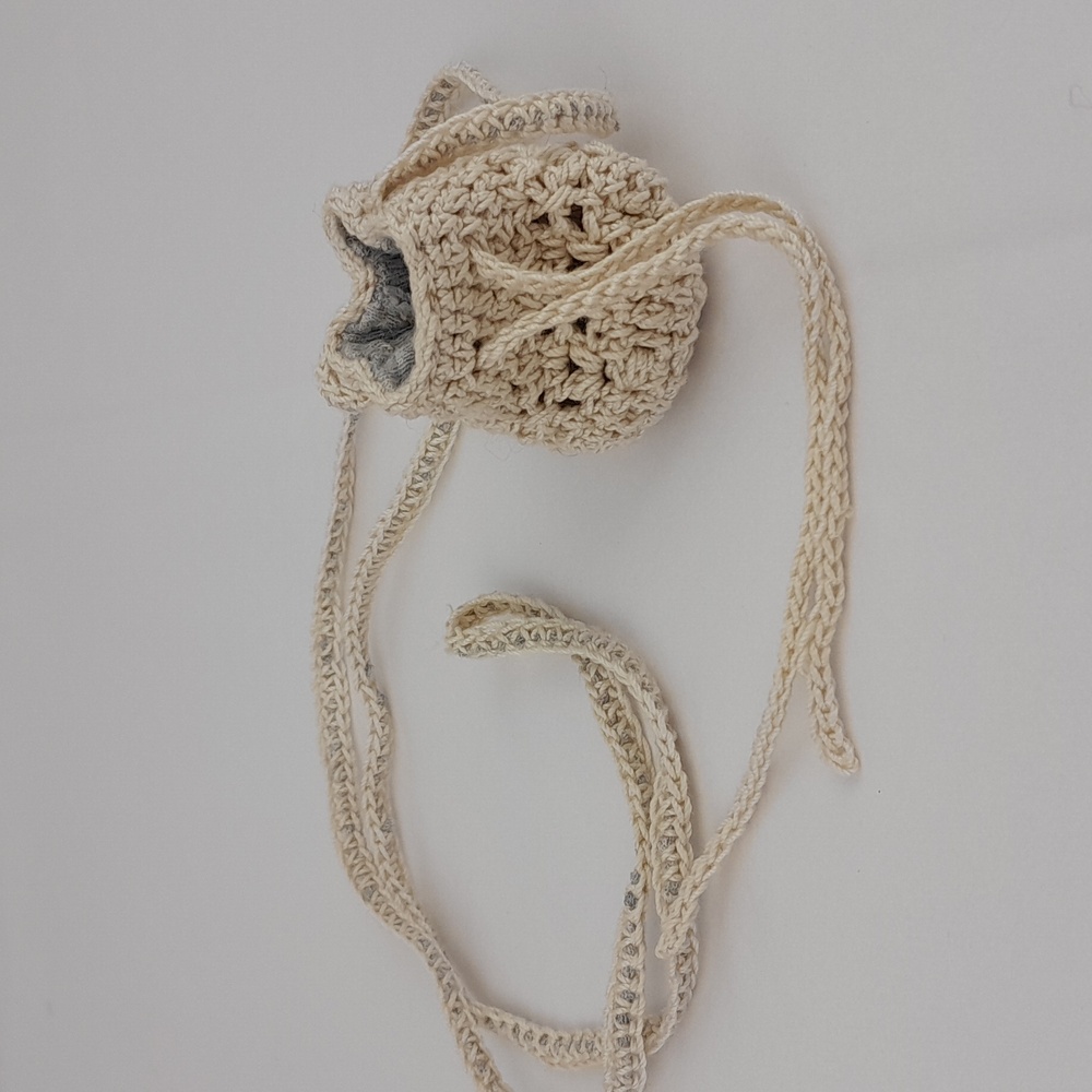 Mini Cream Gray Crocheted Drawstring Necklace Pouch - Picture 8 of 9